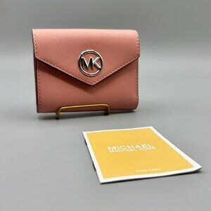 Michael Kors Greenwich Medium Envelope Trifold Wallet Primrose Pink Saffiano NWT
